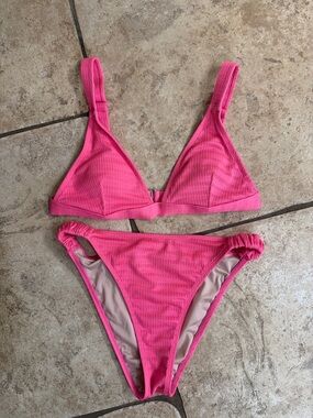 Pink Ribbed Bikini Set - Women Swim
